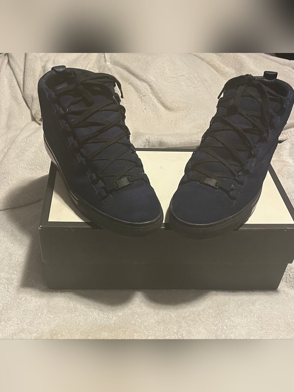Balenciaga Arenas Navy High-Top Suede Sneakers